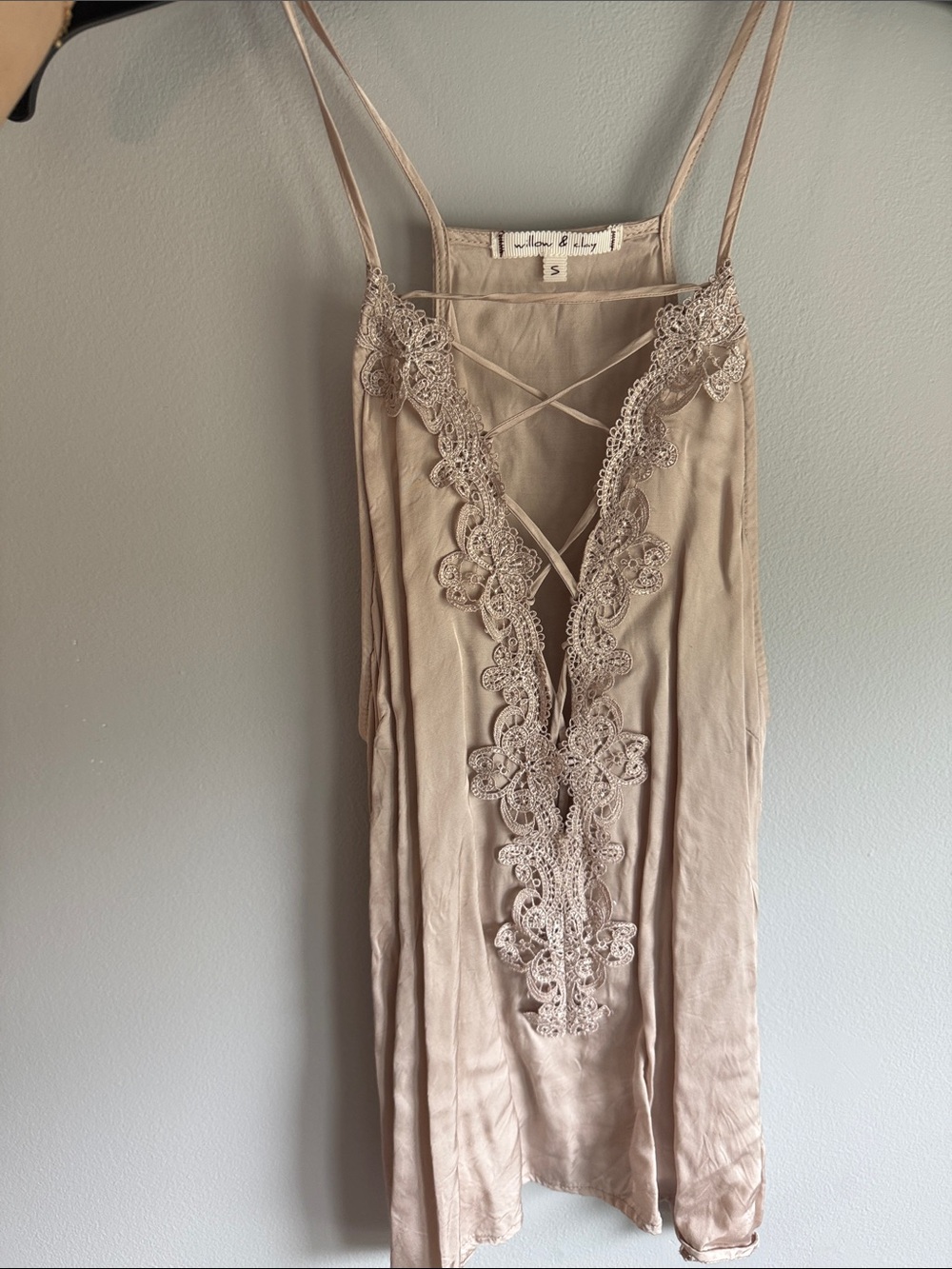 Willow & Clay Lace-Trim Slip tank in Taupe